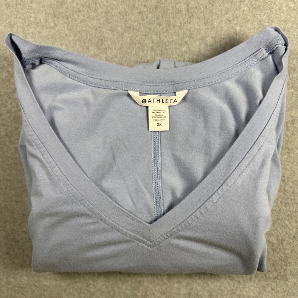 Athleta V-Neck Tee Women 2X Blue Excellent Long Sleeve Soft Knit Pullover Shirt